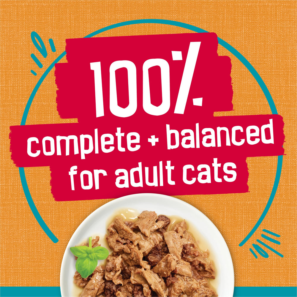 Friskies Tasty Treasures texture humide adaptée au repas quotidien.