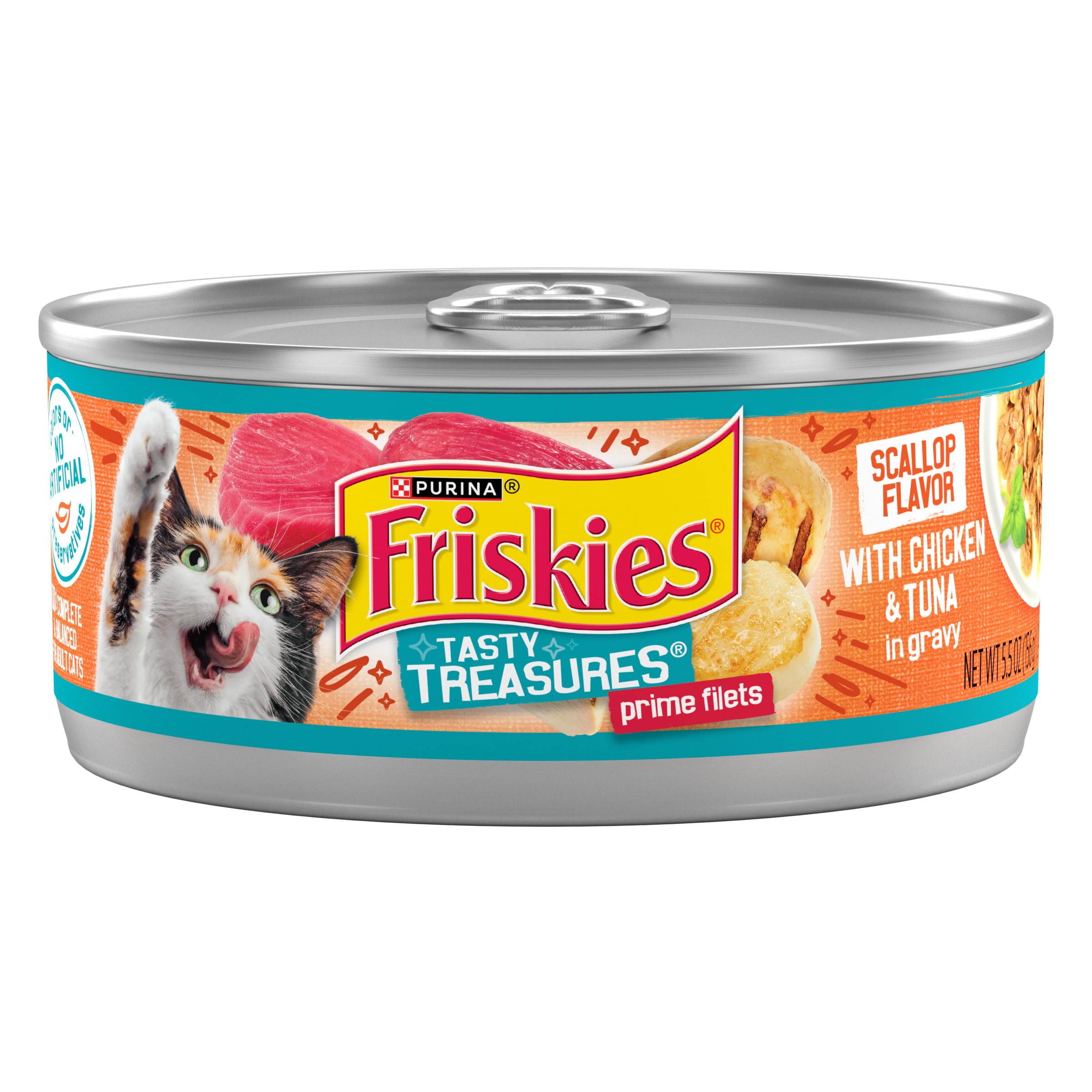 Purina Friskies Tasty Treasures : poulet et thon en sauce coquilles Saint-Jacques, appétence pour chat adulte