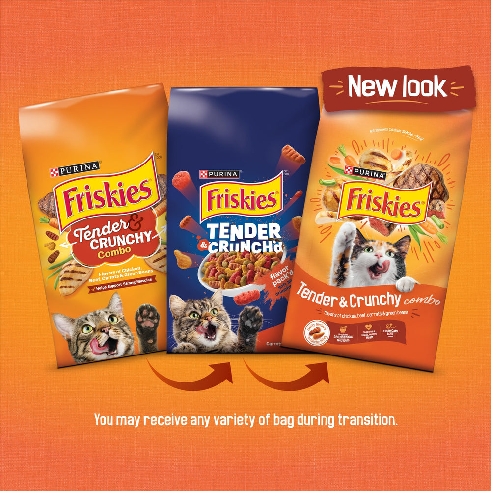 Friskies Tender and Crunch'd gros plan sur les morceaux tendres de poulet.