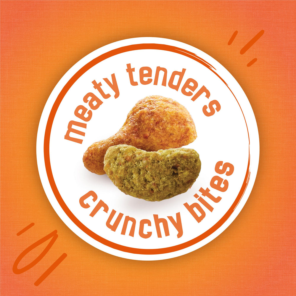 Friskies Tender and Crunch'd croquettes texture mixte stimulant l'appétit.