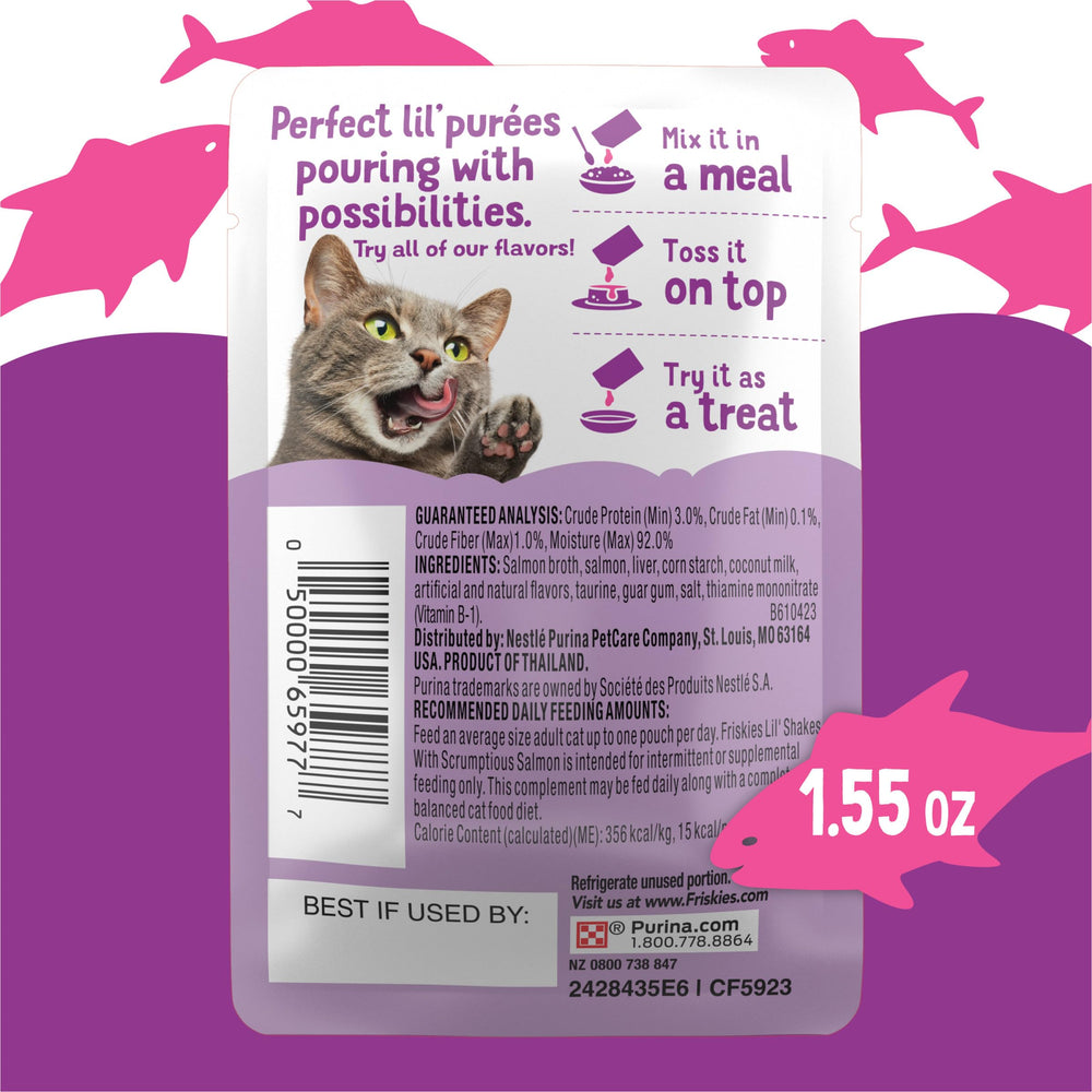 Purée saumon Friskies: douceur crémeuse avec lait de coco.