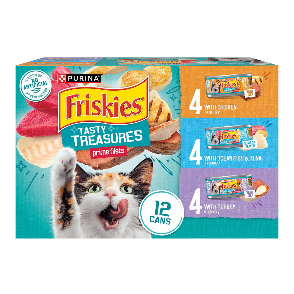 Friskies Tresors Savoureux Filets Prime Poisson-Thon: morceaux tendres avec sauce appétissante.