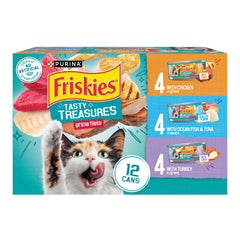 Friskies Tresors Savoureux Filets Prime Poisson-Thon: morceaux tendres avec sauce appétissante.