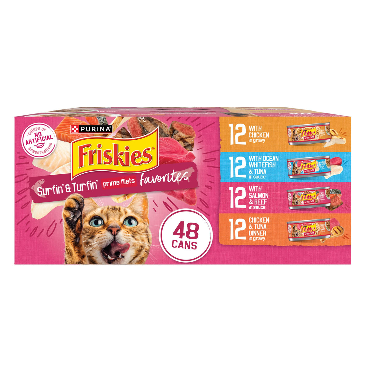 Boîte Friskies variété en sauce ouverte, arôme appétissant pour chats.