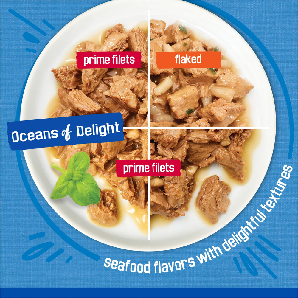Friskies Variété Quatre Saveurs Poisson et Volaille — texture variée et goût délicieux.