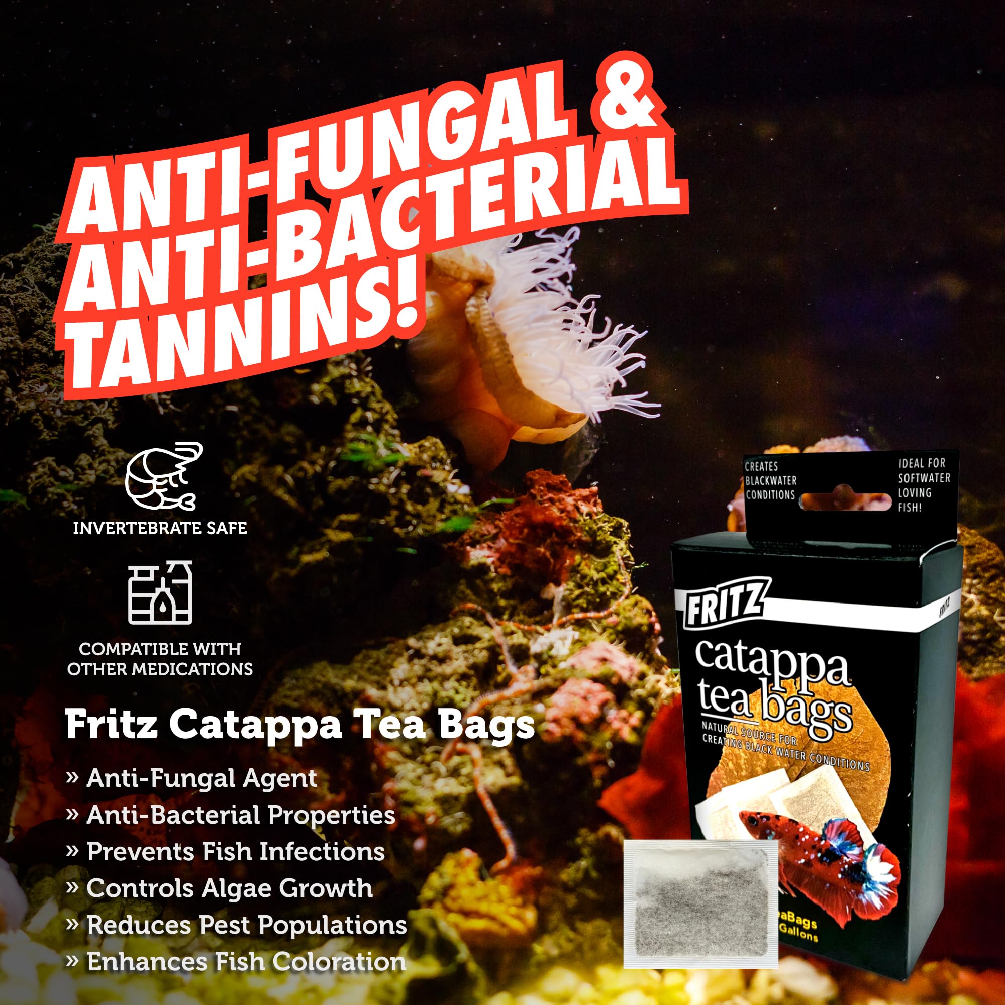 Fritz Aquatics Betta Botanicals : emballage des sachets Catappa, solution pratique.