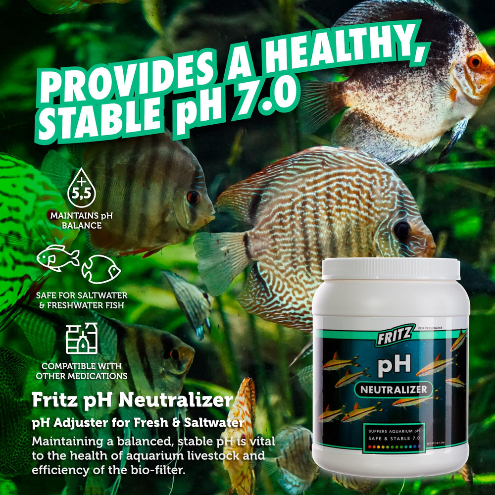 Neutraliseur pH Fritz Aquatics stabilise le pH à 7,0 pour les poissons.