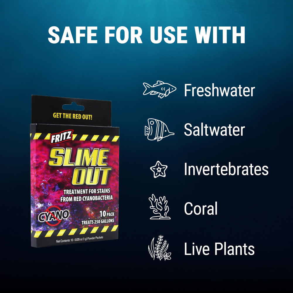 Fritz Aquatics Slime Out – utilisation en eau douce et salée, compatible avec poissons.