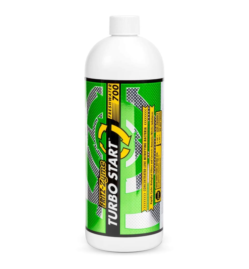 Fritz Aquatics TurboStart 700, etiquette-produit indiquant les usages et précautions.