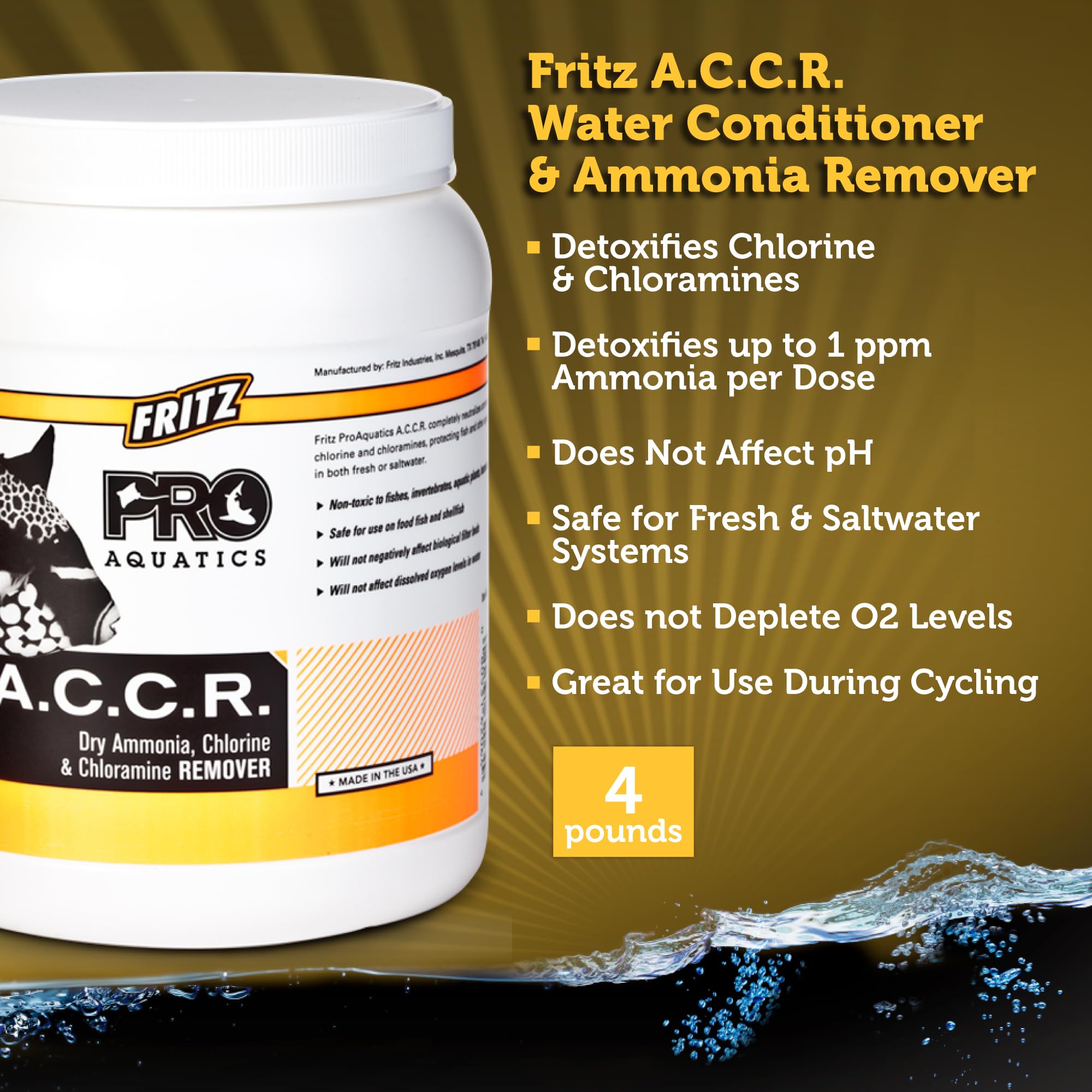 Fritz PRO A.C.C.R. élimine le chlore et les chloramines pour une eau sûre.