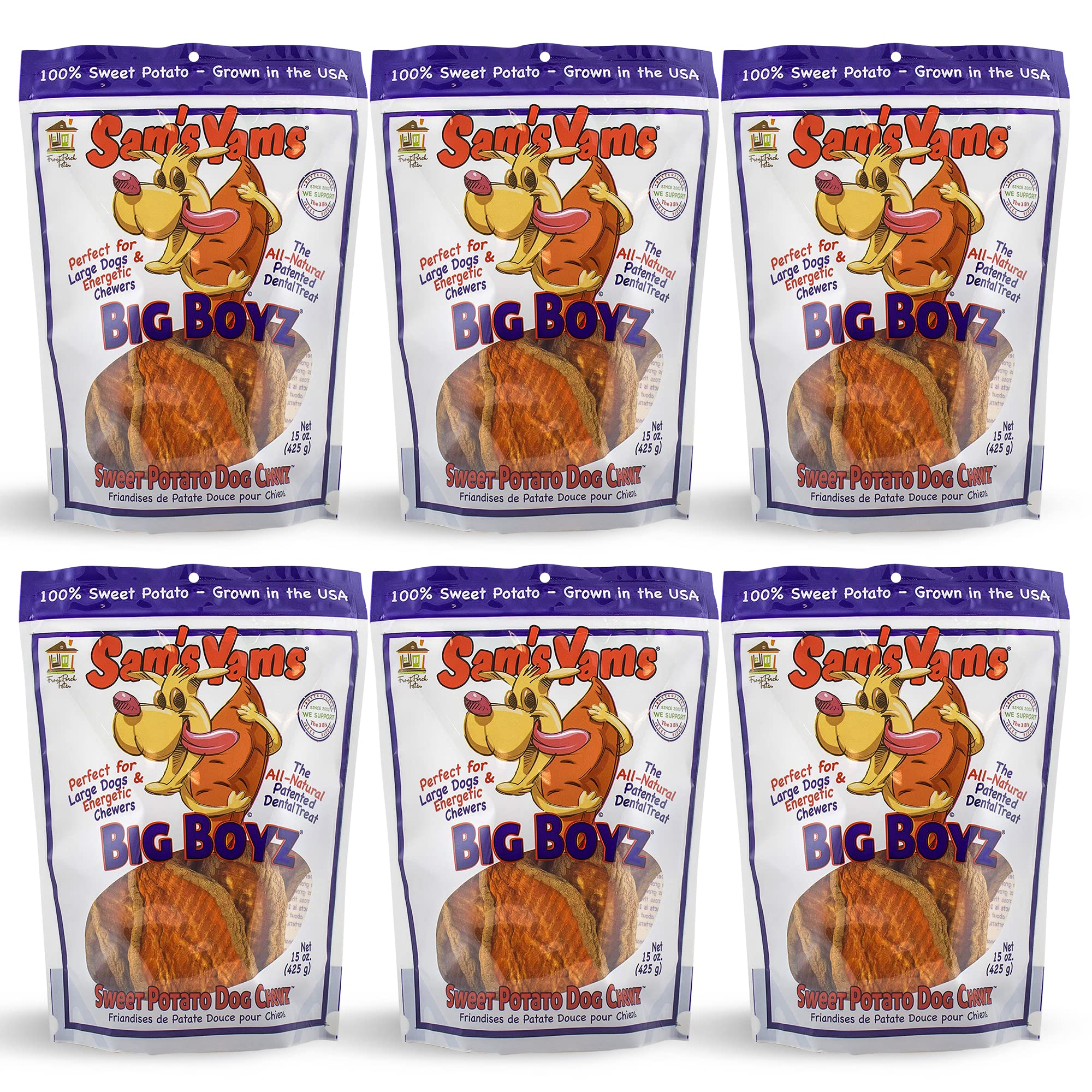 Sams Yams Big Boyz: emballage ouvert, friandise naturelle parfaite pour grands chiens en récompense