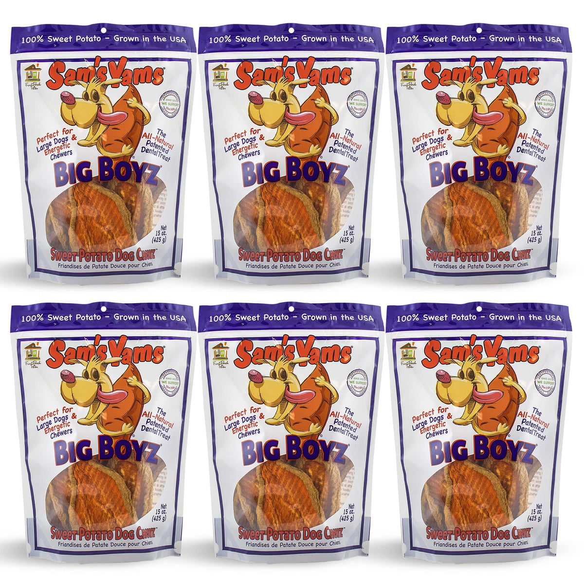 Sams Yams Big Boyz: emballage ouvert, friandise naturelle parfaite pour grands chiens en récompense