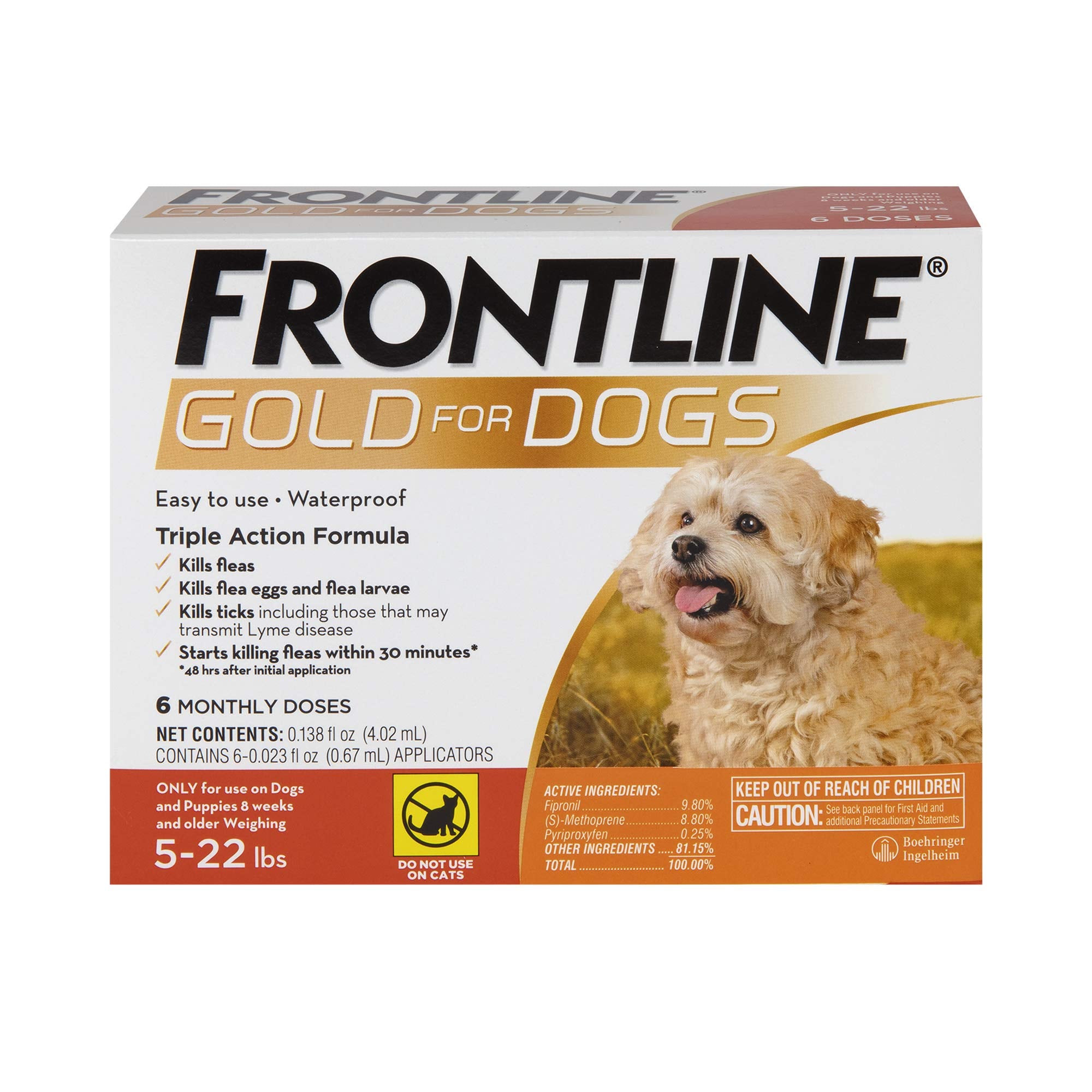 Bouteille Frontline Gold pour chien 5-22 lbs dans un pack de 6.
