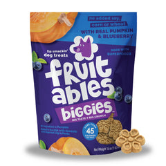 Friandise Fruitables Biggies citrouille-myrtille, régal croquant pour l'entraînement.