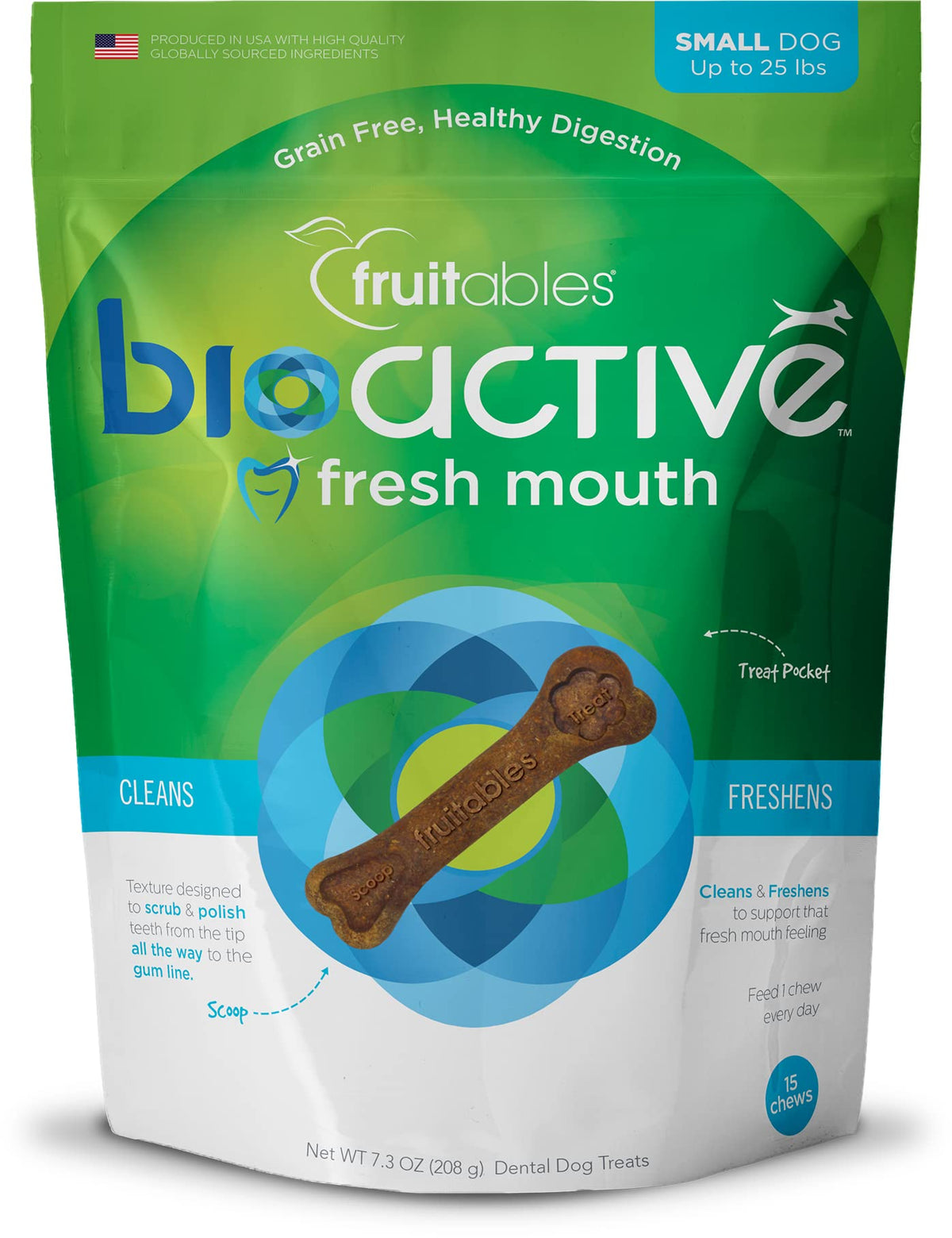 Fruitables BioActive frais-bouche-petit-chien-mastic: nettoyage ciblé des dents pour un sourire frais.