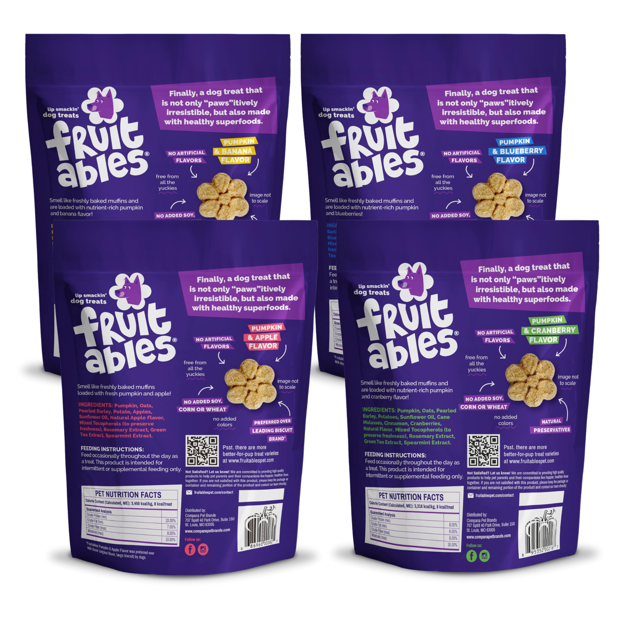 Fruitables Canins: biscuits cuits au four pour l'entraînement, saveur citrouille et banane