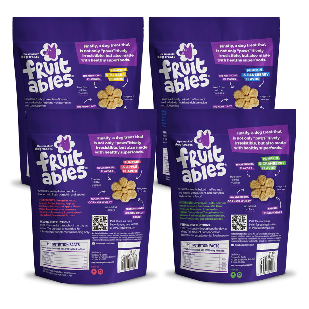 Fruitables Canins: biscuits cuits au four pour l'entraînement, saveur citrouille et banane