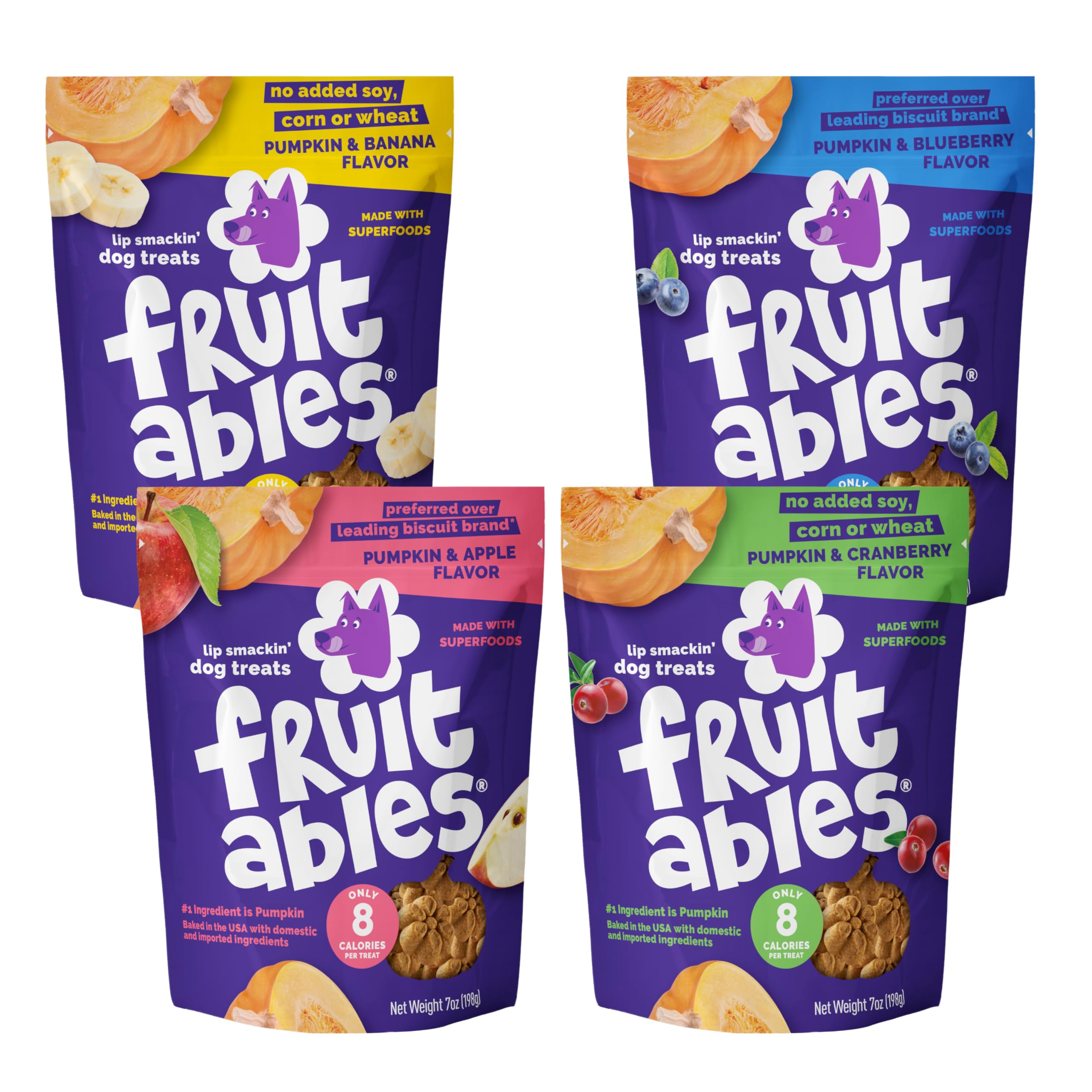 Fruitables Canins: variété 4 paquets citrouille et pomme, arômes équilibrés pour l'entraînement