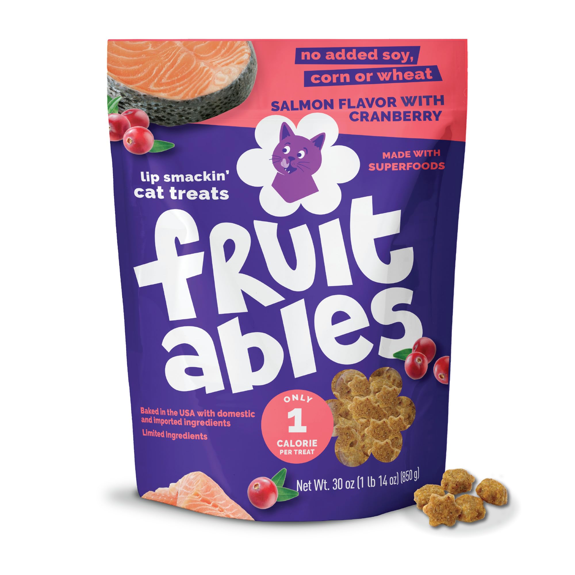 Friandises Fruitables pour chats, bouchées saumon cranberry emballage pratique pour collation saine