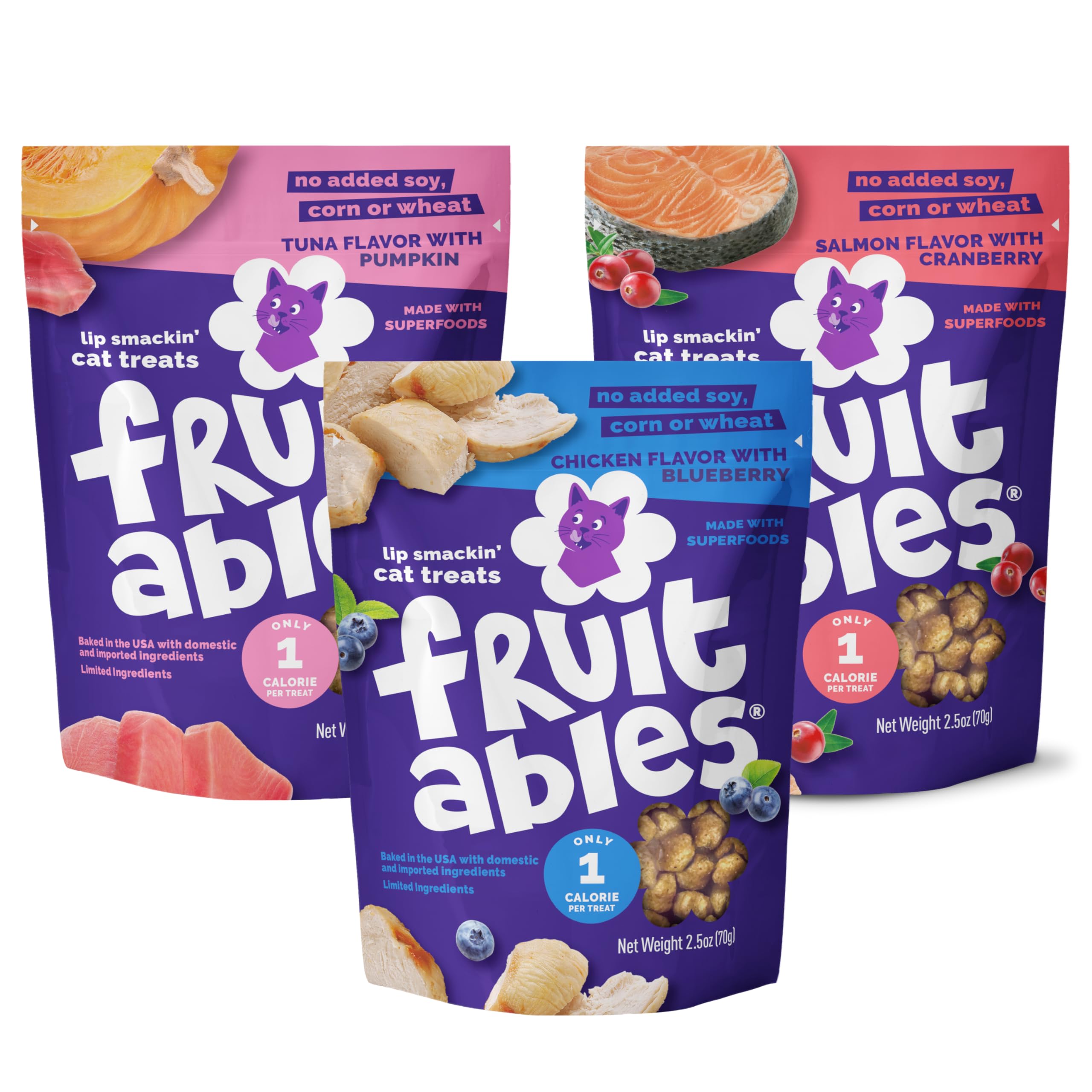 Fruitables Chat croquant saumon – sachet attrayant et source de protéines.