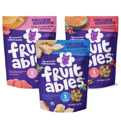 Fruitables Chat croquant saumon – sachet attrayant et source de protéines.