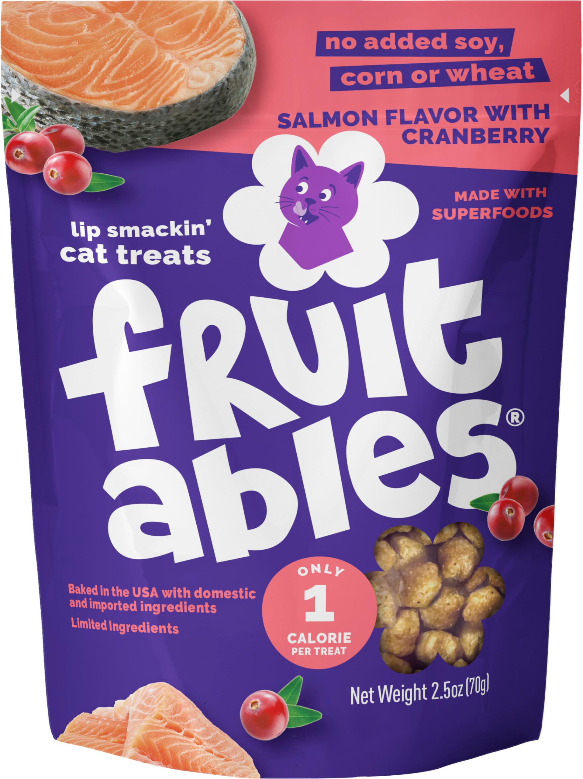 Friandises Fruitables au saumon et canneberges, croquant savoureux pour récompenser votre chat.