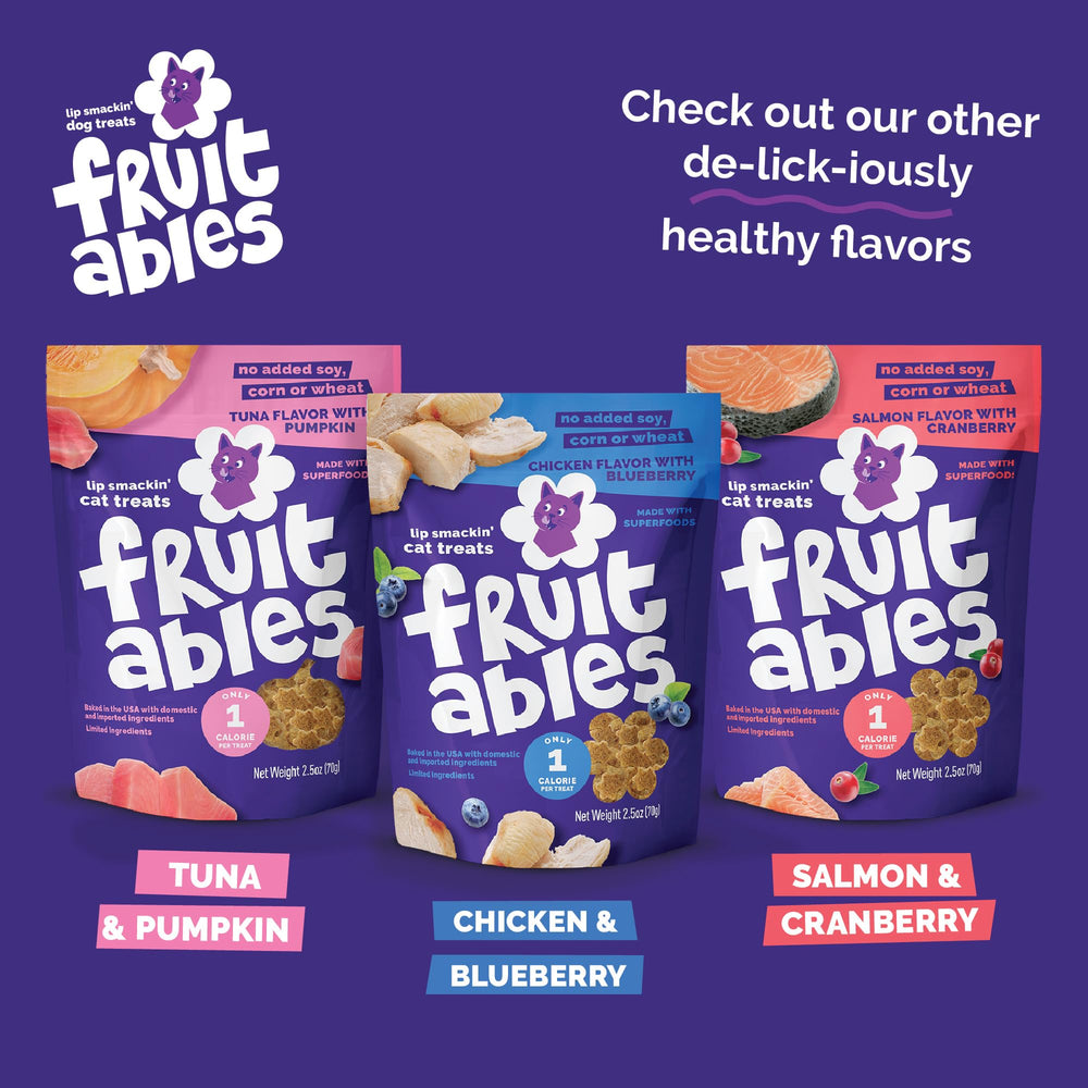 Friandises Fruitables adaptées à tous les âges félins pour récompenses quotidiennes.