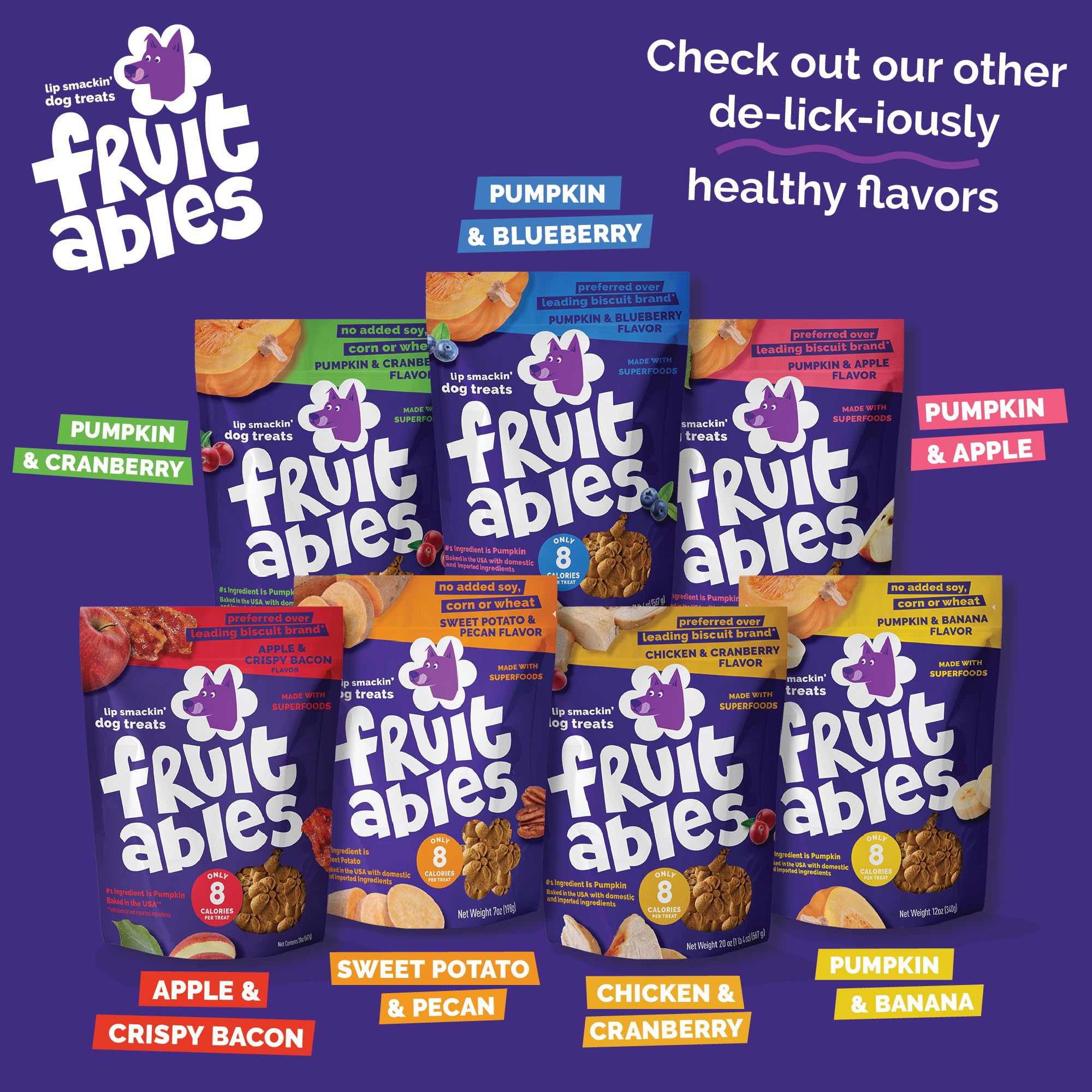 Fruitables Citrouille-Chien friandises-canneberge, fibres et saveur fruitée.