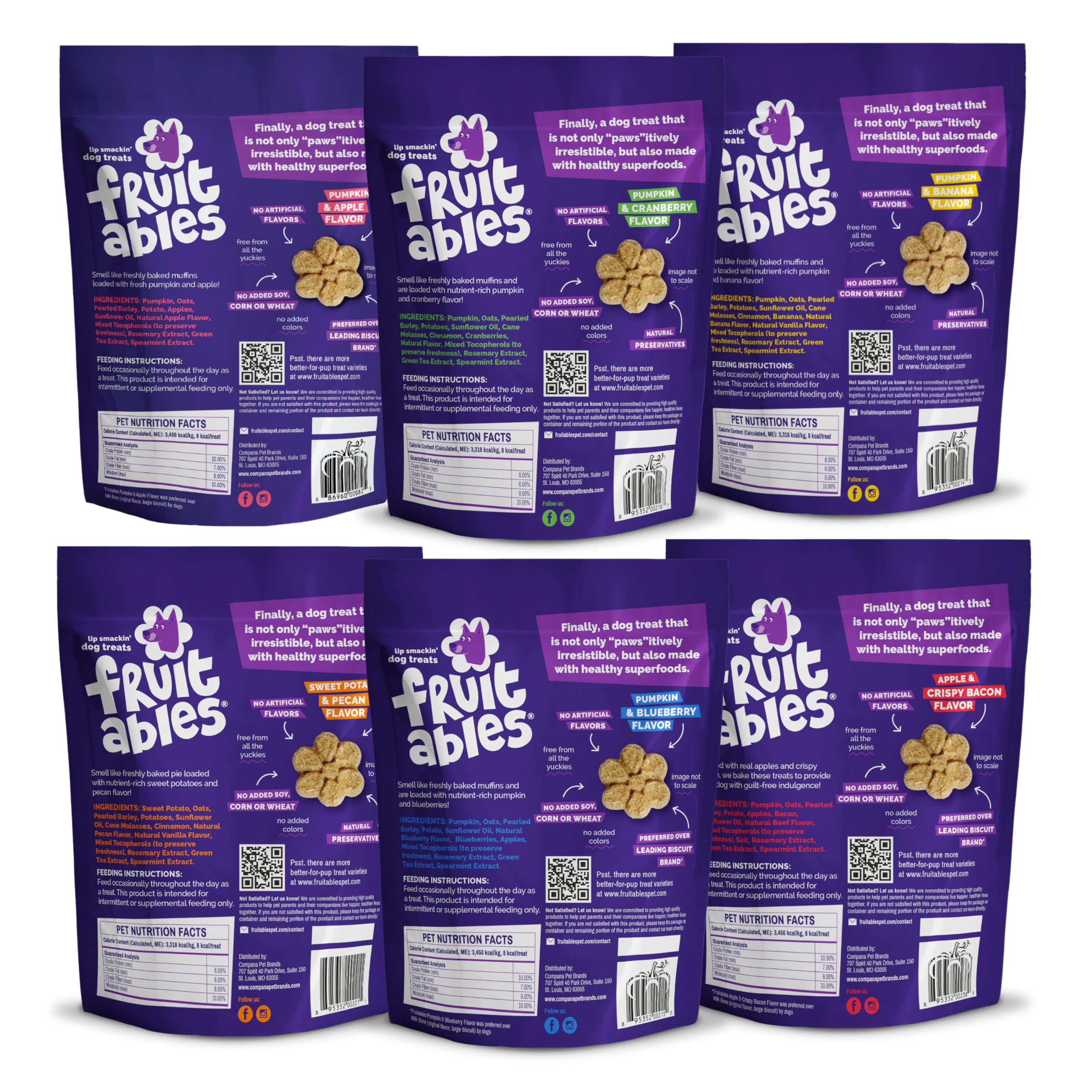 Friandises Fruitables citrouille-banane croquantes, variété pour récompenser durant le jeu.