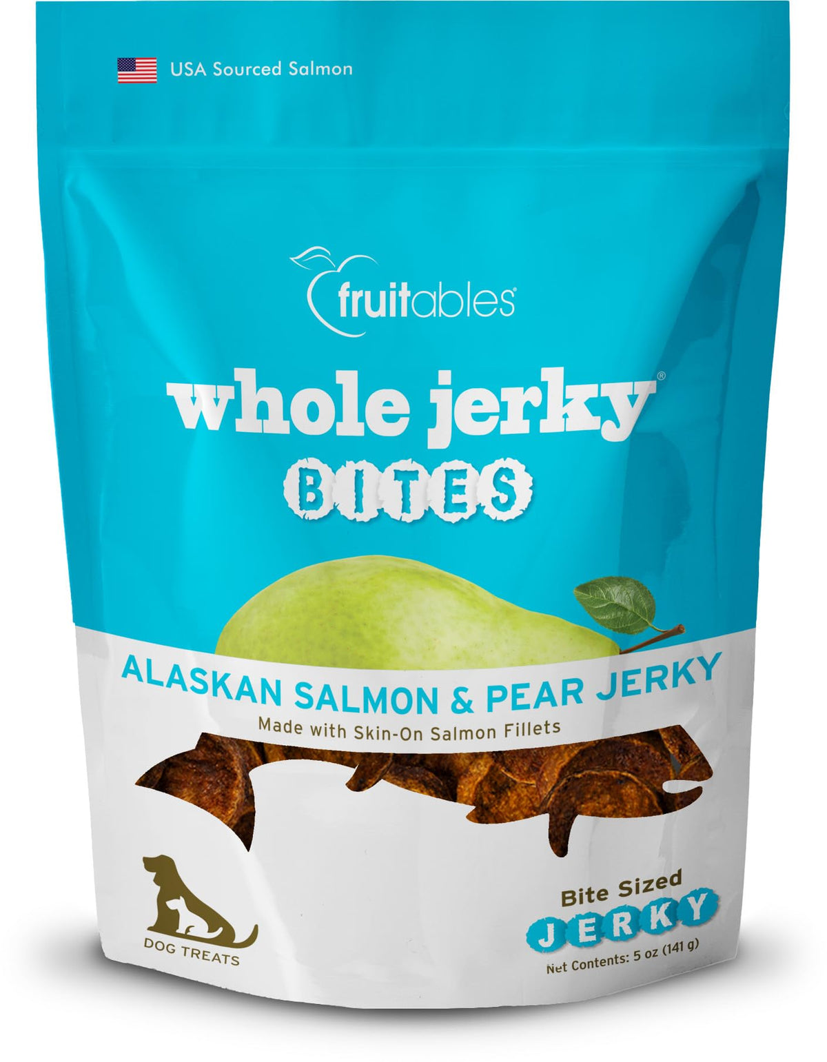 Friandises Fruitables: bouchées de viande séchée saumon d’Alaska et poire, saveur naturelle.