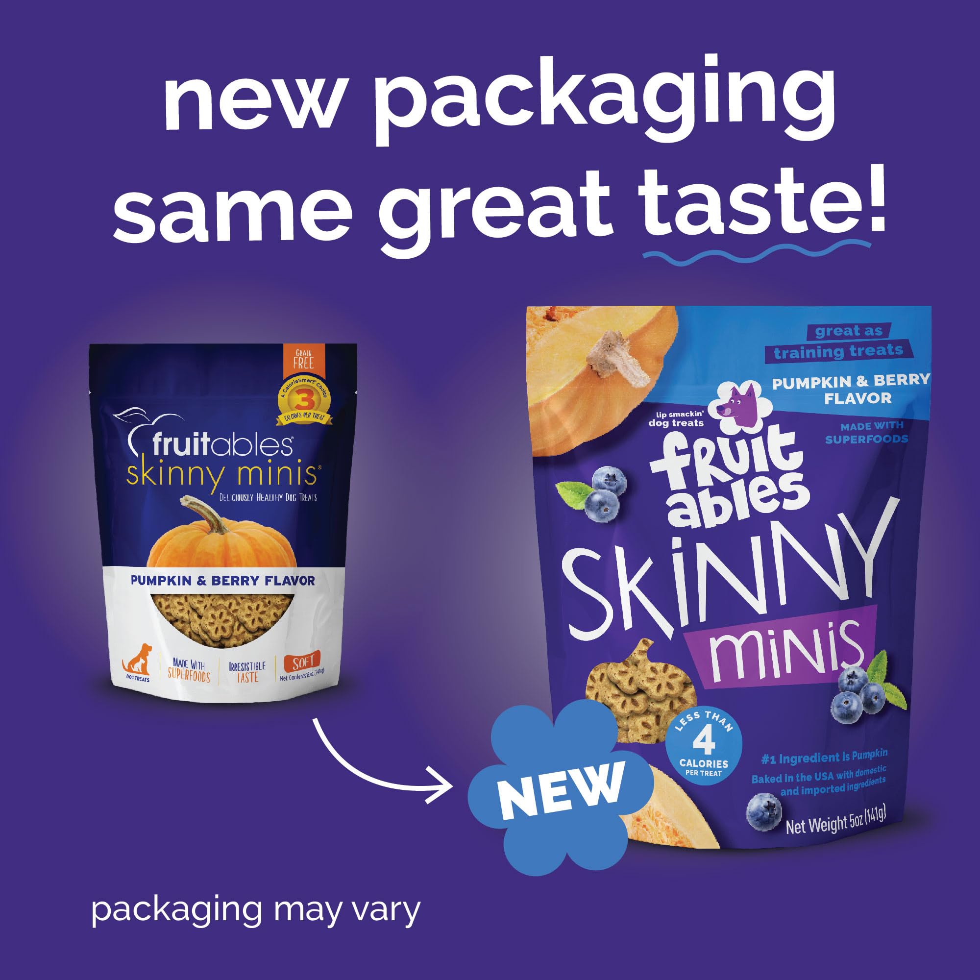Fruitables Skinny Minis emballage potiron et baies – présentation pratique.