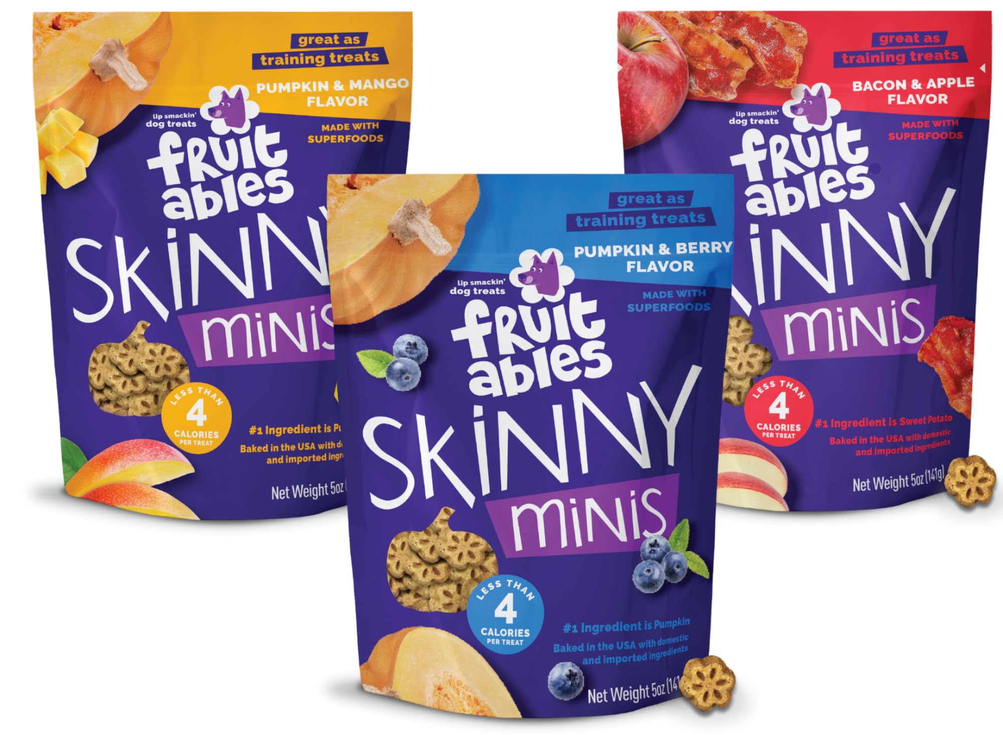 Fruitables Skinny Minis Pomme Bacon – friandise légère pour petits chiens