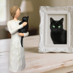 FRUMOASA statue ange chat noir en résine, objet de deuil réconfortant
