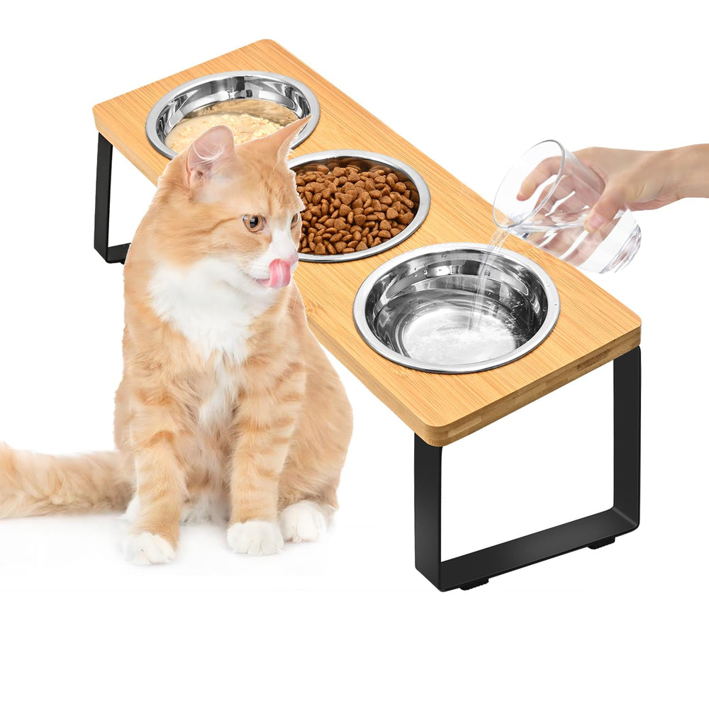 FTKINGDER bol triple inox 304 surélevé pour chats, pratique et durable.