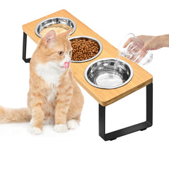 FTKINGDER bol triple inox 304 surélevé pour chats, pratique et durable.