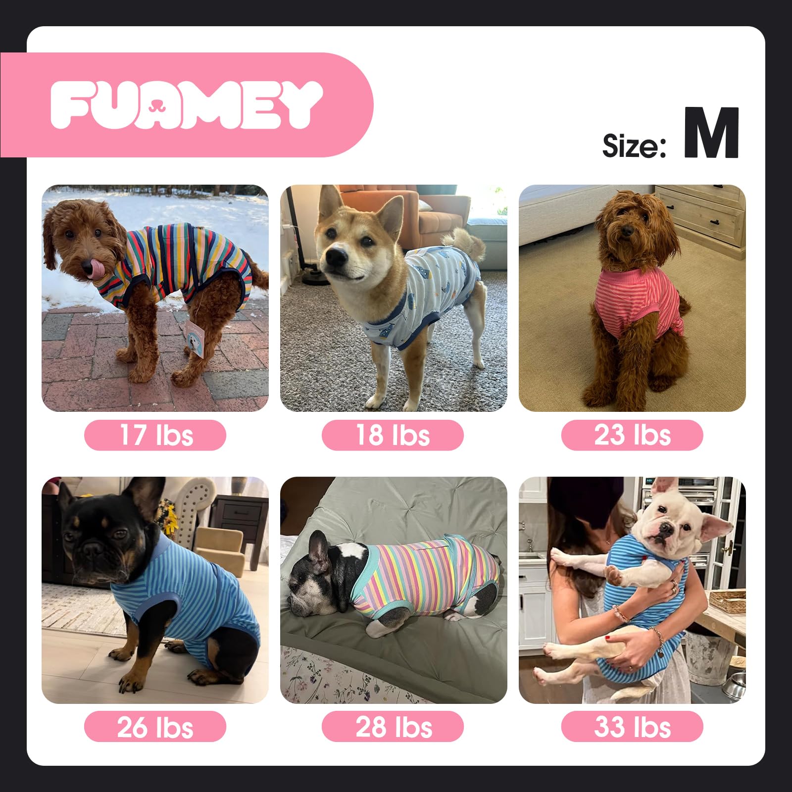 FUAMEY combinaison après stérilisation chien bleu rayures, simplifie le quotidien et le soin
