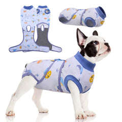 FUAMEY combinaison de récupération chien vue avant bleu protège les plaies et offre du confort