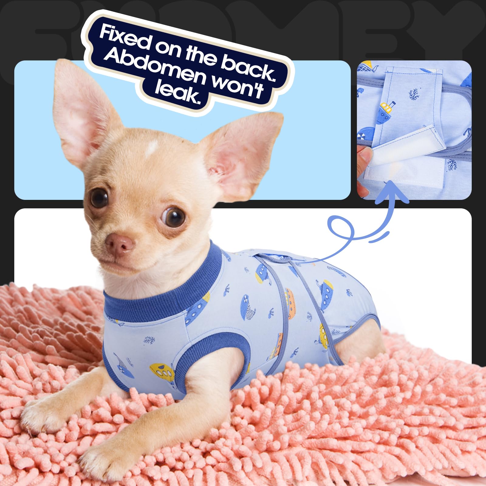 FUAMEY combinaison de récupération chien lavage en machine bleu sans deformation