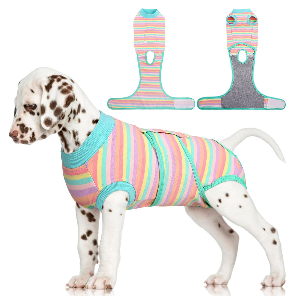 FUAMEY combinaison-retablissement chien dos rayures menthe, protection légère après chirurgie.