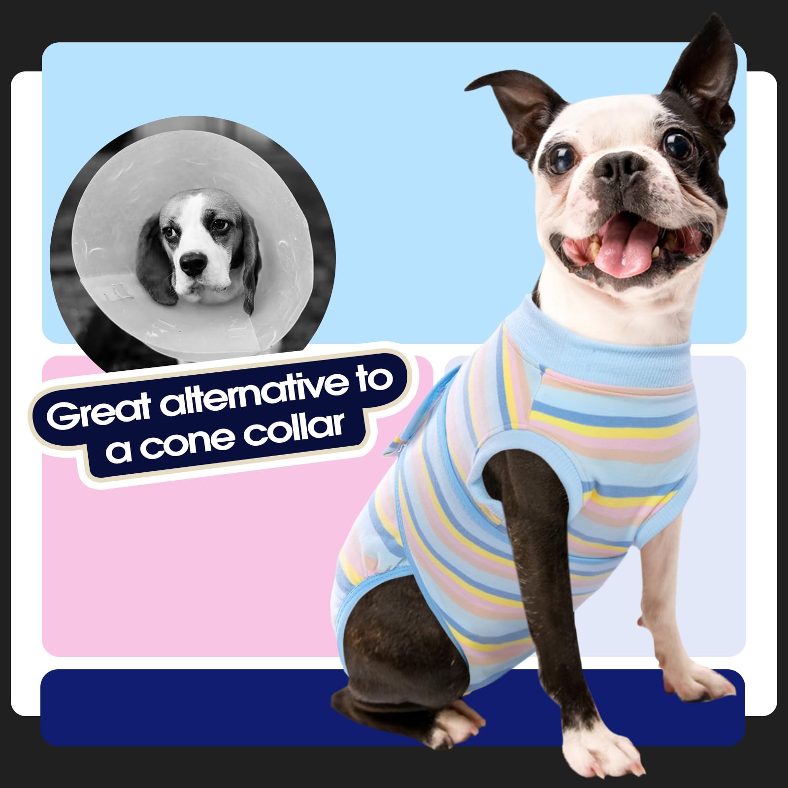 FUAMEY tenue protectrice chien jaune rayures, protège les zones sensibles et reste confortable