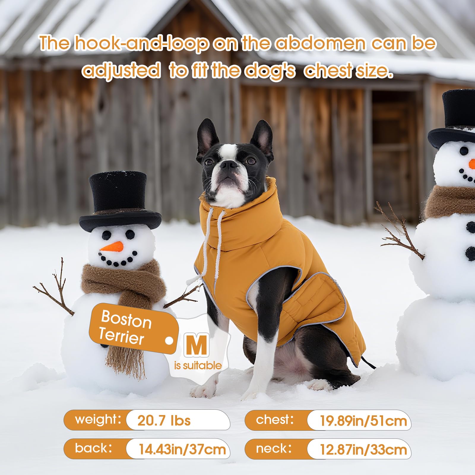 Manteau FUAMEY pour chien, couleur moutarde vive pour meilleure visibilité.