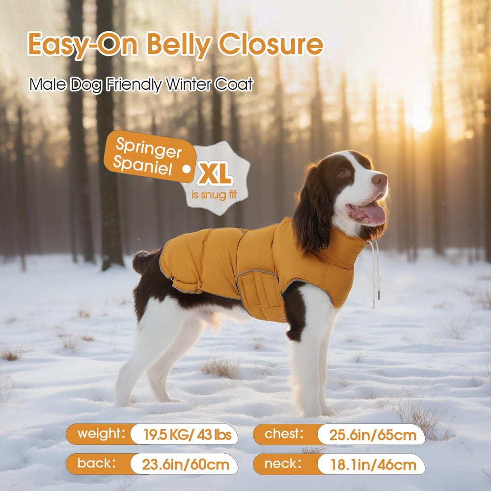 Manteau FUAMEY pour chien, ajustement Velcro et cordons à l’encolure et à la queue.