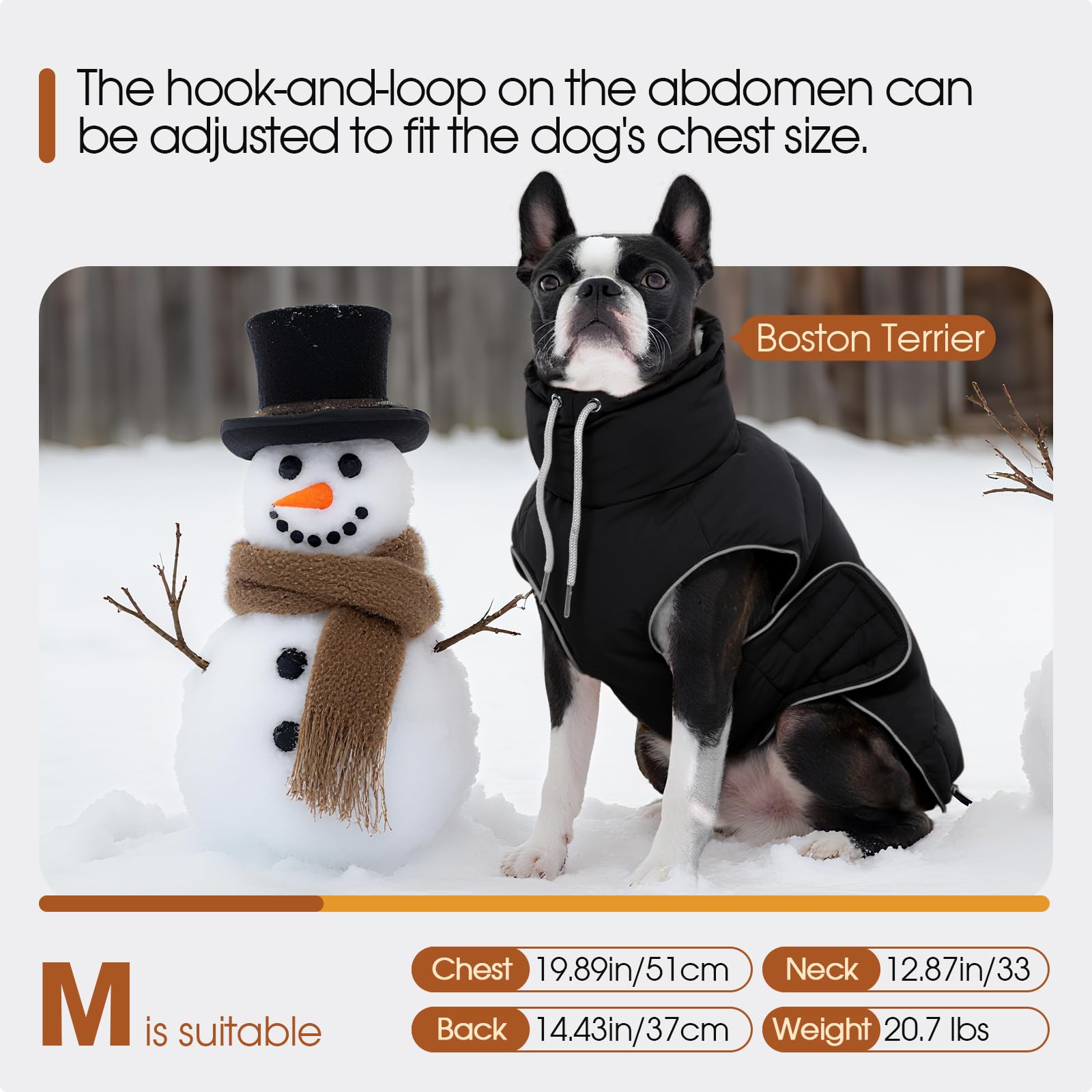 FUAMEY manteau puffer chien moyen — réglage velcro abdomen pour ajustement facile