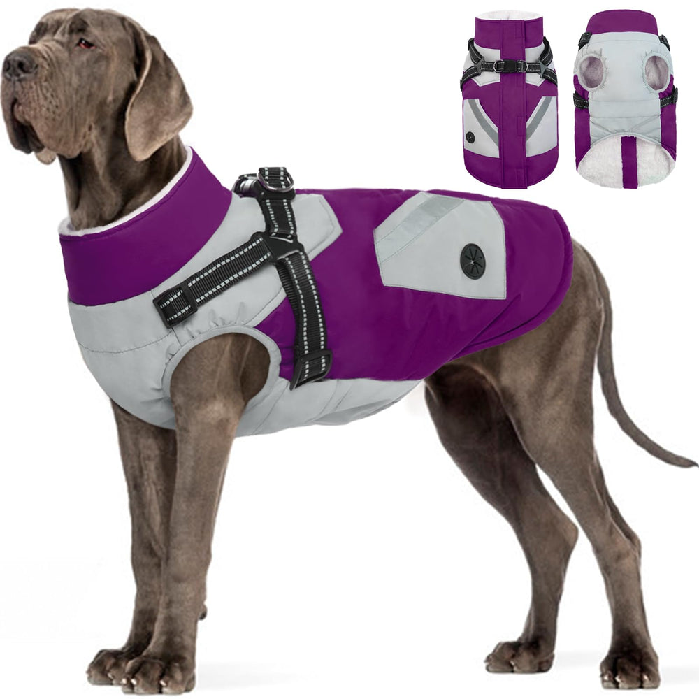 Veste FUAMEY hiver pour chien avec harnais intégré, pratique pour promenades sécurisées.