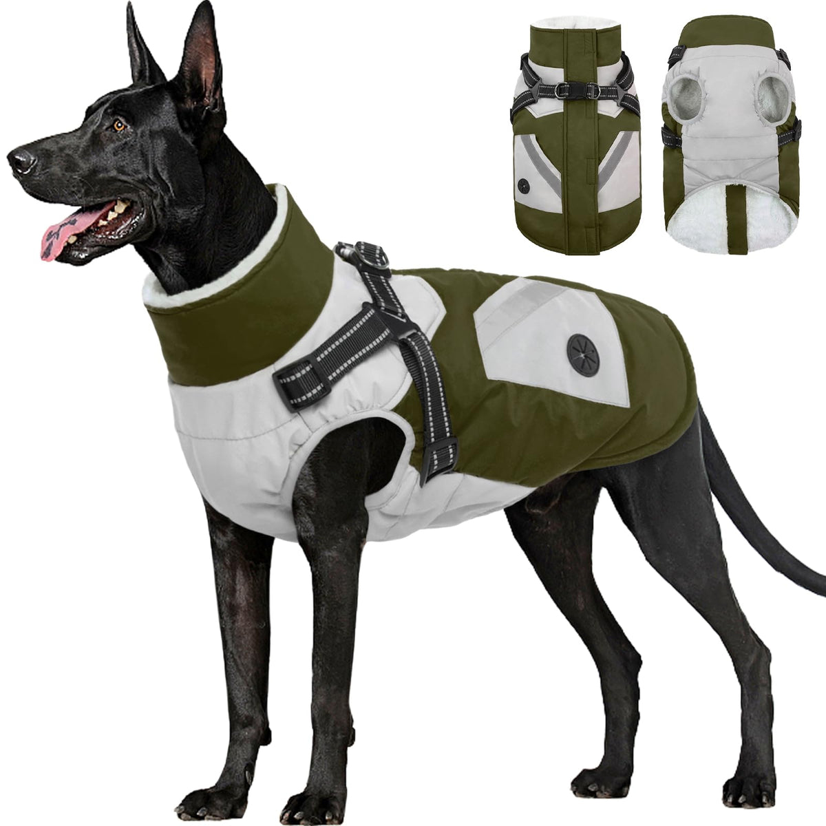 FUAMEY veste hivernale chien grande 2XL vert - vue avant, coupe confortable et chaleur assurée.