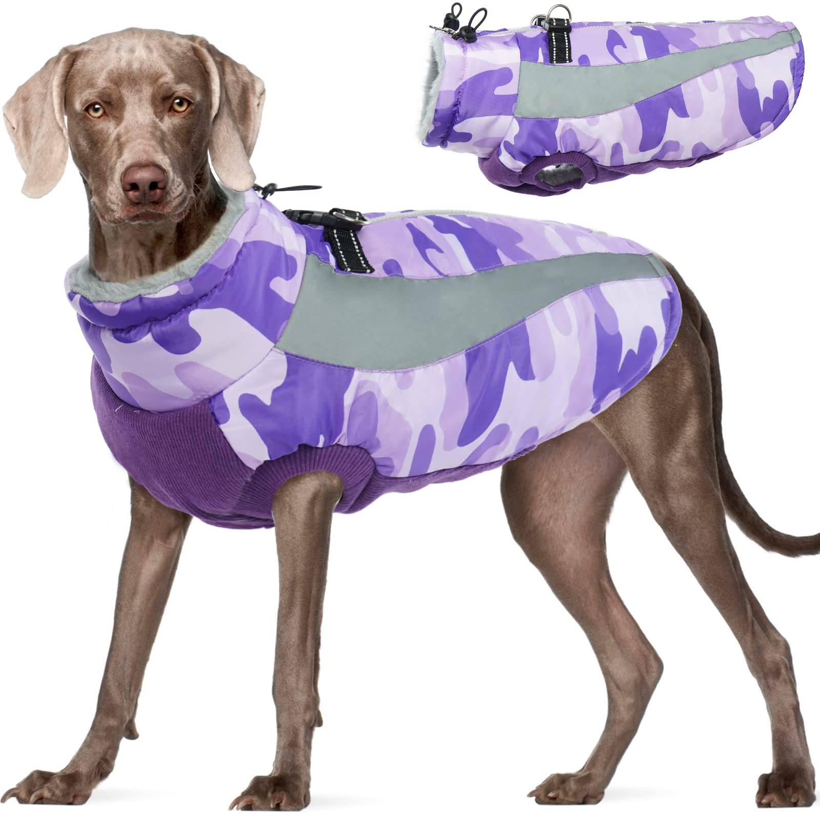 Veste d'hiver FUAMEY pour chien avec harnais intégré, confort et sécurité en promenade.