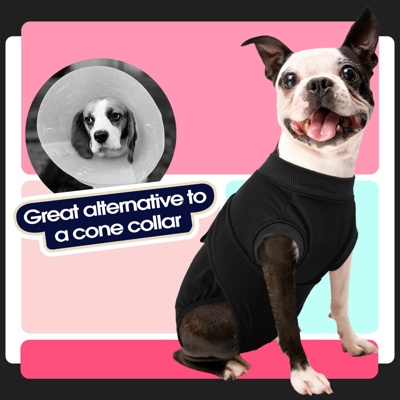FUAMEY vêtement post-opération chien noir XS, pratique et léger, garde les plaies propres.