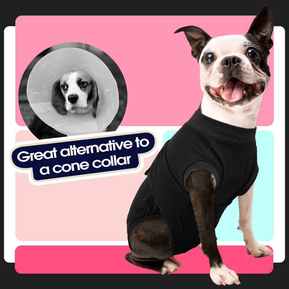 FUAMEY vêtement post-opération chien noir XS, pratique et léger, garde les plaies propres.