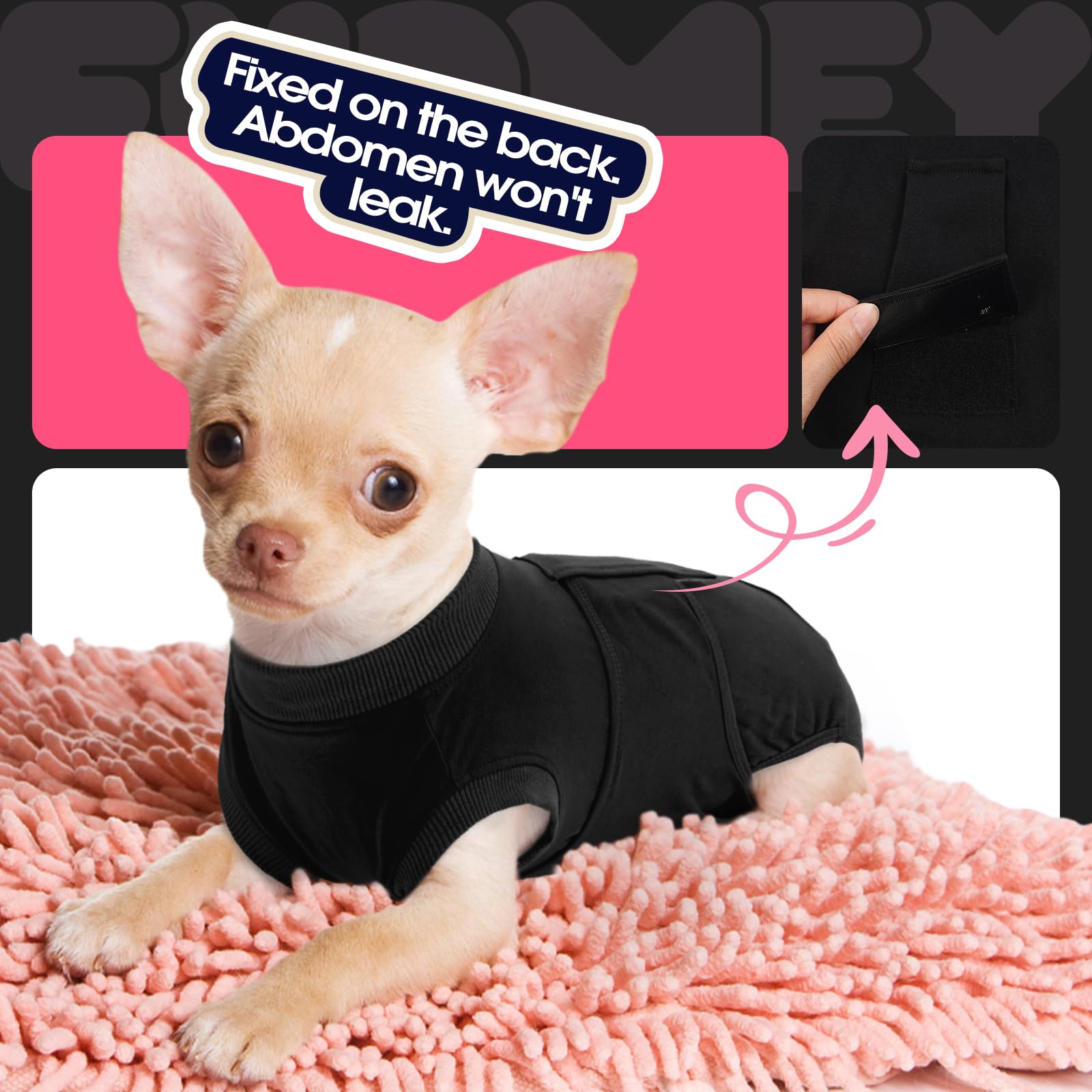FUAMEY vêtement récupération chien noir XS, facile à laver en machine sans déformation.