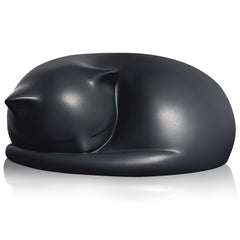 Urne FUFYUKEY pour chat en résine noire, vue dodo, conserve cendres et souvenirs.
